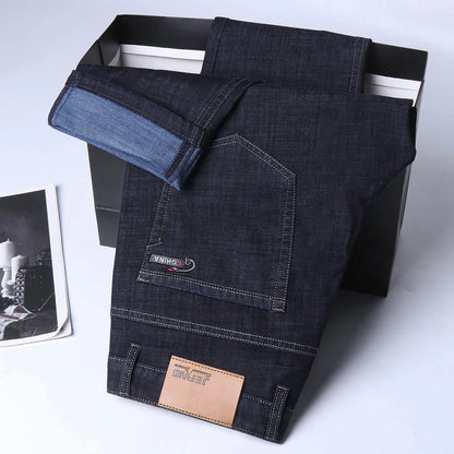 New Thin Denim Jeans Men's Blue Straight Stretch Cotton Pants High Quality Business Casual Lightweight Pants Summer Autumn