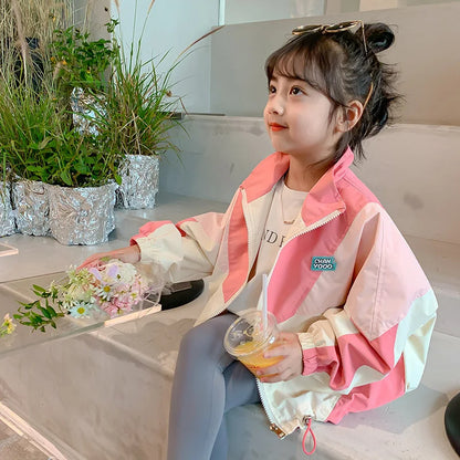 Spring Autumn Girls Coat Long Style Adjustable Waist Design Hooded Sweatshirt For Kdis Children Outdoor Windbreaker Outerwear