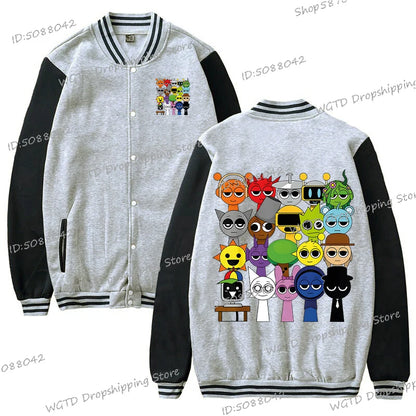 Kids Horror Game Sprunki Print Baseball Uniform Spring Summer Long Sleeve Cartoon Sportswear Sprunki Anime boys girls Jackets
