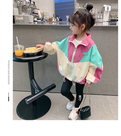 Spring Autumn Girls Coat Long Style Adjustable Waist Design Hooded Sweatshirt For Kdis Children Outdoor Windbreaker Outerwear