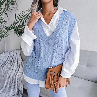 2023 Autumn Winter Women Knitted Sweater Vest Casual Sleeveless Pullovers