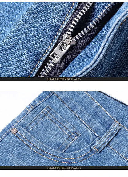 Summer Thin Men's Elastic Cotton Jeans Fashion Blue Comfortable Business Straight Casual Pants Brand Male Clothes Trousers