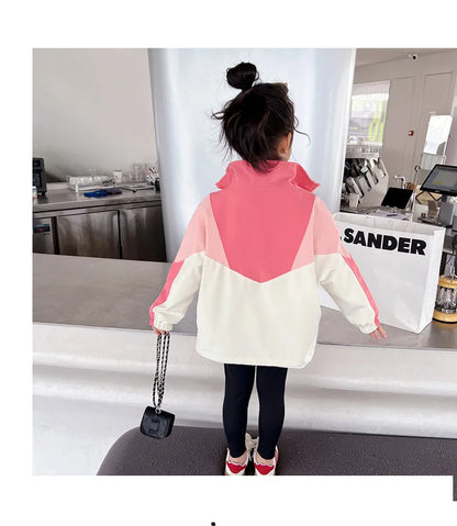 Spring Autumn Girls Coat Long Style Adjustable Waist Design Hooded Sweatshirt For Kdis Children Outdoor Windbreaker Outerwear