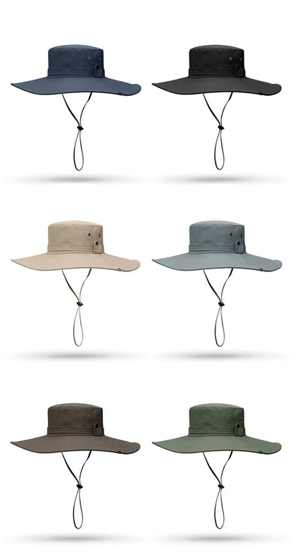 2024 New Fashion Summer Bucket Hat Cowboy Men Outdoor Fishing Hiking Beach Hats Mesh Breathable Anti UV Sun Cap Large Wide Brim