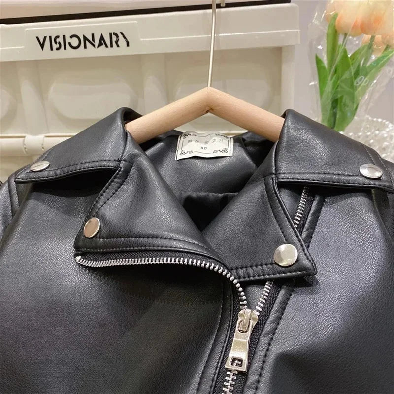 Boys Pu Leather Jackets Spring Autumn Children Handsome Outerwear Kids Zipper Trends Coats Baby Classics Clothes 2-8 Years