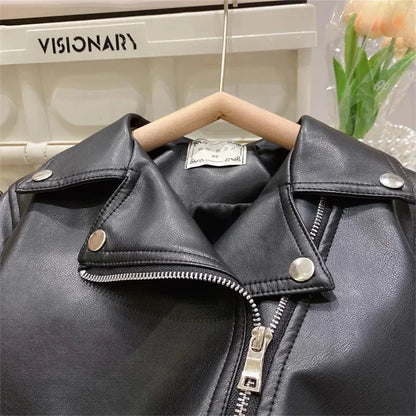 Boys Pu Leather Jackets Spring Autumn Children Handsome Outerwear Kids Zipper Trends Coats Baby Classics Clothes 2-8 Years