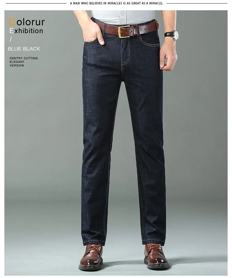 New Thin Denim Jeans Men's Blue Straight Stretch Cotton Pants High Quality Business Casual Lightweight Pants Summer Autumn