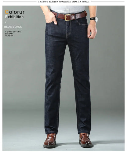 New Thin Denim Jeans Men's Blue Straight Stretch Cotton Pants High Quality Business Casual Lightweight Pants Summer Autumn