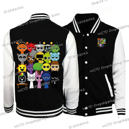 Kids Horror Game Sprunki Print Baseball Uniform Spring Summer Long Sleeve Cartoon Sportswear Sprunki Anime boys girls Jackets